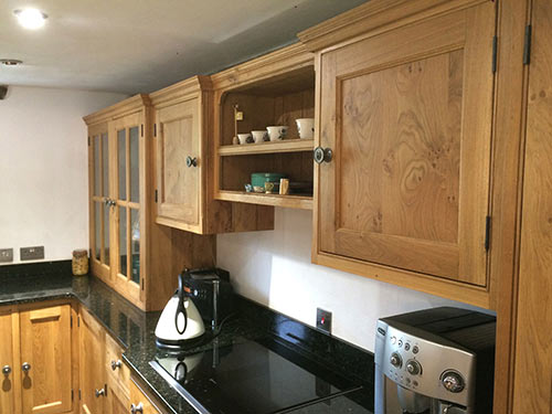 Wood house for Aga, large wood island, built-in wine rack, secret cupboards and wood work-tops